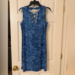 Michael Kors Navy Blue Tie-Dye Lace-Up Sleeveless Midi Dress